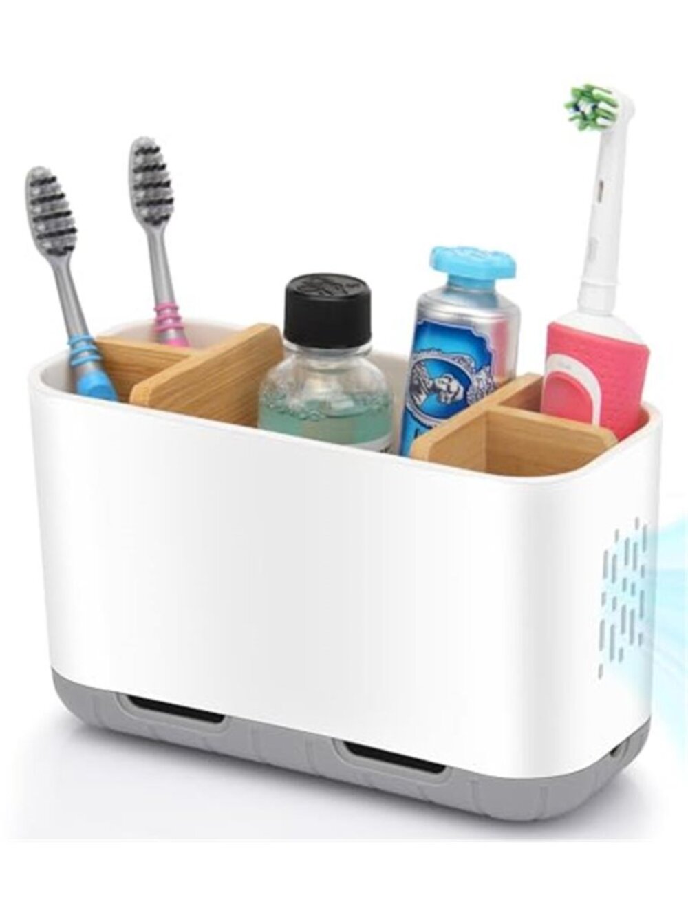 Toothbrush Holder Organizer Bathroom Countertop Toothpaste Razor Storage White